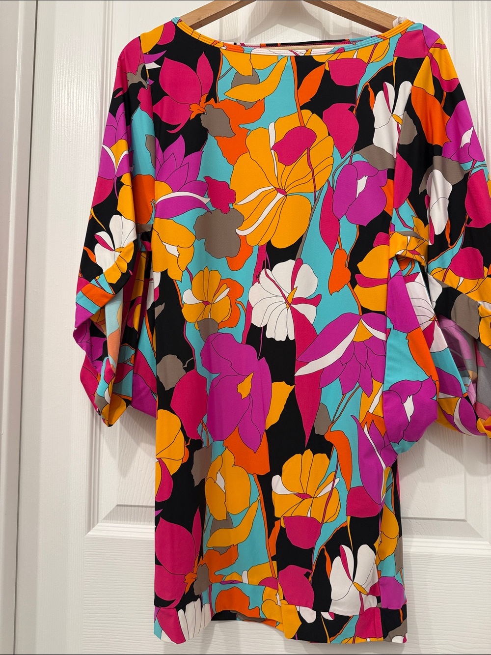 Trina Turk Bold Floral Mini Dress in Magenta, Orange & Turquoise